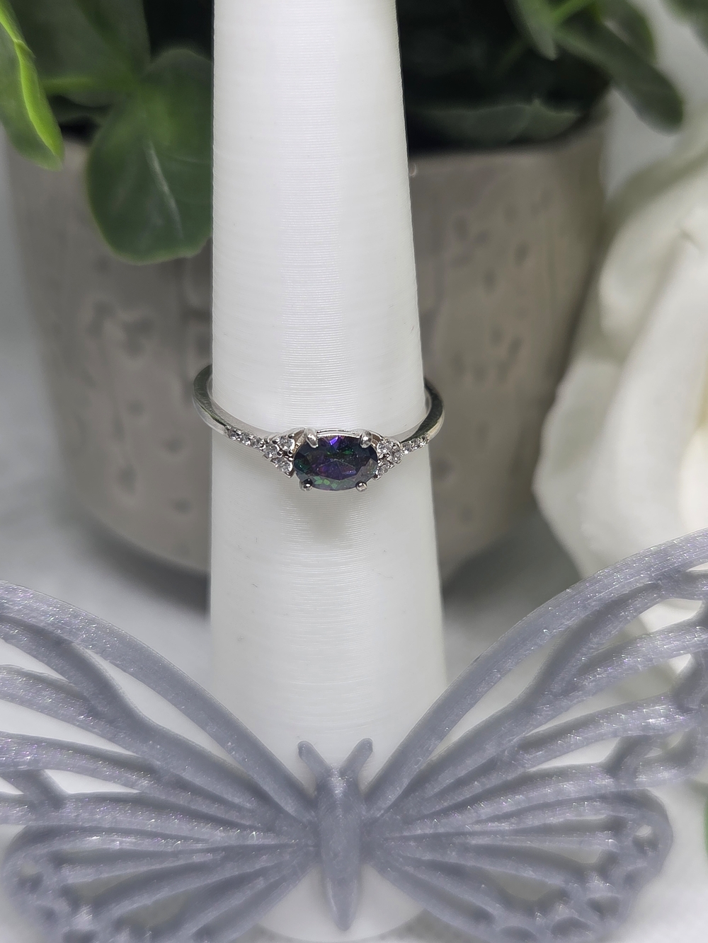 BPMystic Topaz Halo Ring On Rhodium Plating